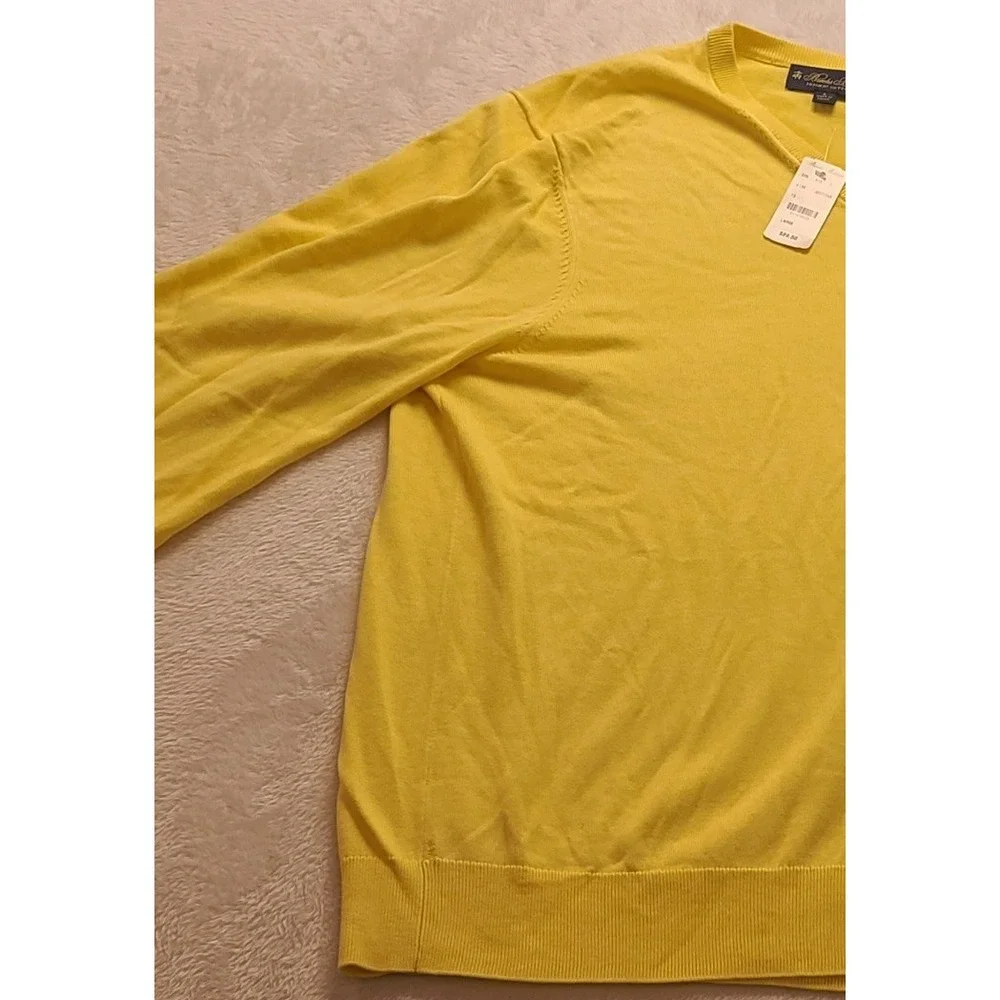 Brooks‎ Brothers Men's Supima Cotton V-Neck Sweater Yellow L Long sleeve New NWT